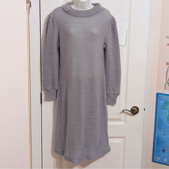 Vintage SEARS wool blend grey knit dress M @Z - Picture 2 of 15